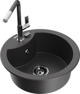Mexen Diego gránit egymedencés mosogató Flora konyhai csapteleppel, fekete pettyes - 6512-76-670401-08-B