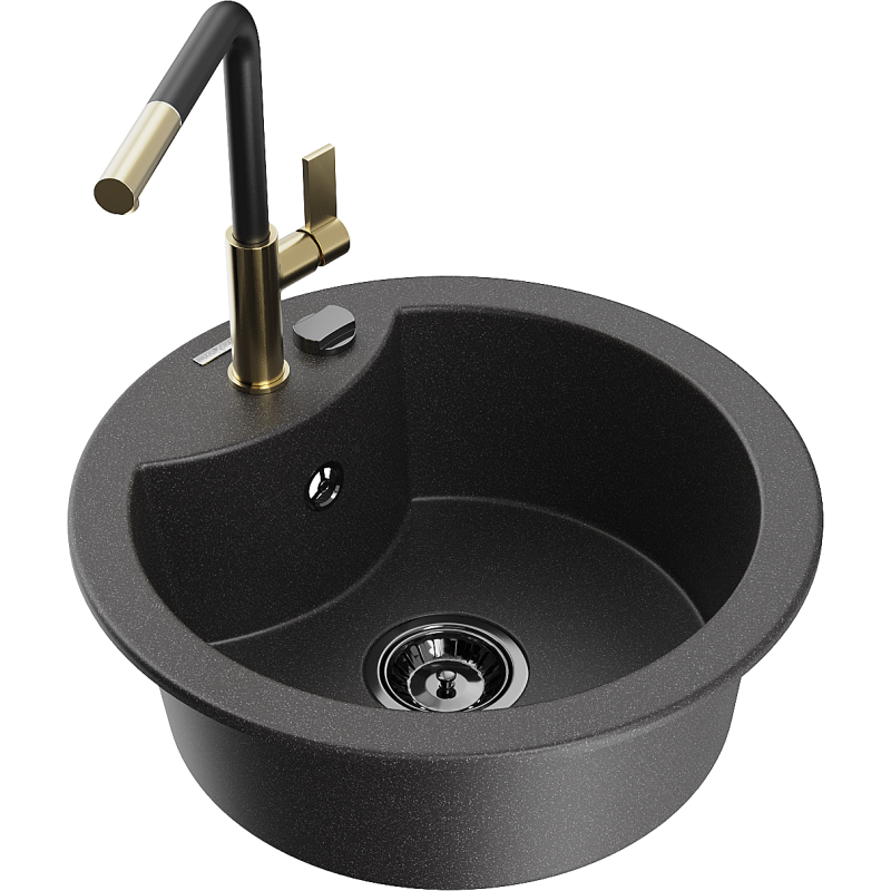 Mexen Diego chiuvetă de granit cu 1 cuvă cu baterie de bucătărie Flora, negru pătat - 6512-76-670401-57-B