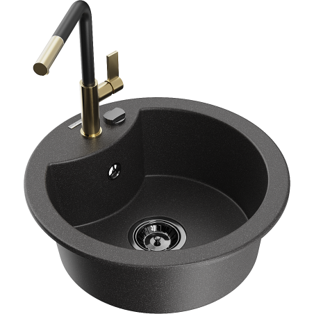 Mexen Diego chiuvetă de granit cu 1 cuvă cu baterie de bucătărie Flora, negru pătat - 6512-76-670401-57-B