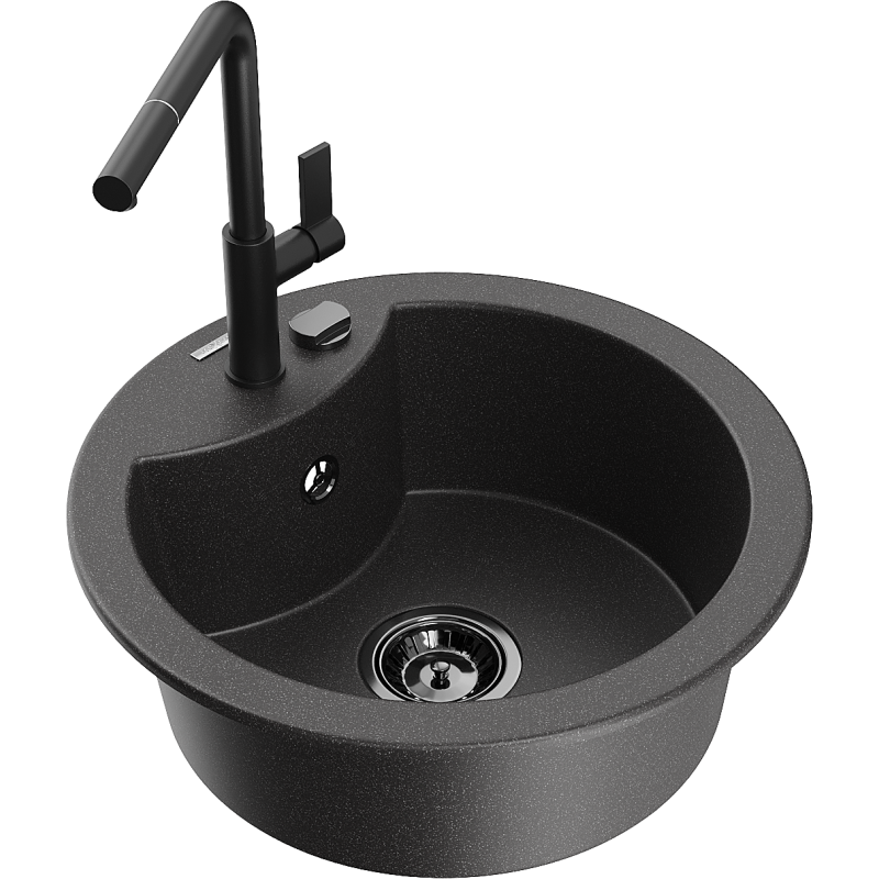Mexen Diego chiuvetă granit 1-cameră cu baterie de bucătărie Flora, negru stropit - 6512-76-670401-70-B