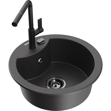 Mexen Diego chiuvetă granit 1-cameră cu baterie de bucătărie Flora, negru stropit - 6512-76-670401-70-B