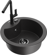 Mexen Diego chiuvetă granit 1-cameră cu baterie de bucătărie Flora, negru stropit - 6512-76-670401-70-B