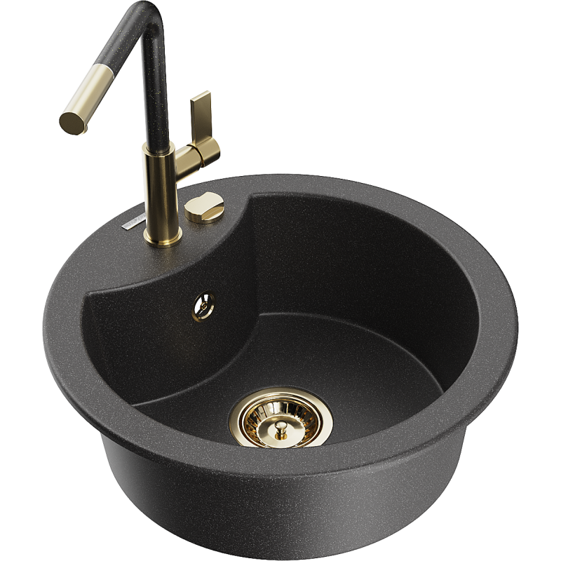 Mexen Diego 1 rekeszes gránit mosogató Flora konyhai csapteleppel, fekete pöttyös - 6512-76-670401-75-G