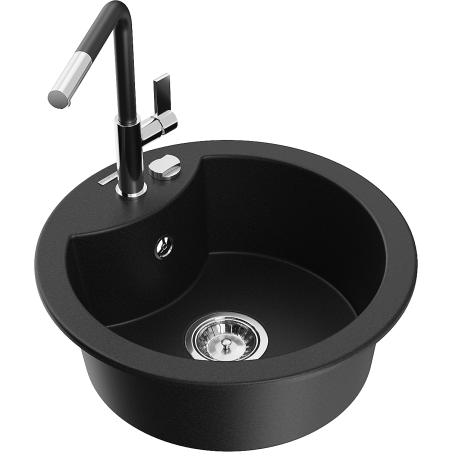 Mexen Diego chiuvetă de granit cu 1 bazin cu baterie de bucătărie Flora, negru - 6512-77-670401-07