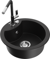 Mexen Diego egymedencés gránit mosogató Flora konyhai csappal, fekete - 6512-77-670401-07