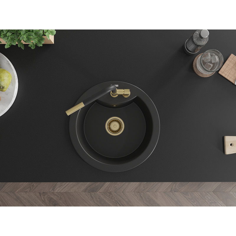 Mexen Diego 1-medencés gránit mosogató Flora konyhai csapteleppel, fekete - 6512-77-670401-57-G