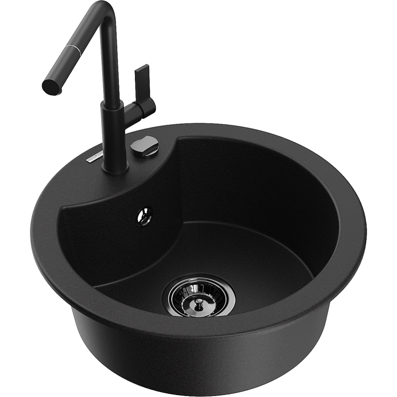 Mexen Diego 1-medencés gránit mosogató Flora konyhai csapteleppel, fekete - 6512-77-670401-70-B