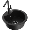Mexen Diego 1-medencés gránit mosogató Flora konyhai csapteleppel, fekete - 6512-77-670401-70-B