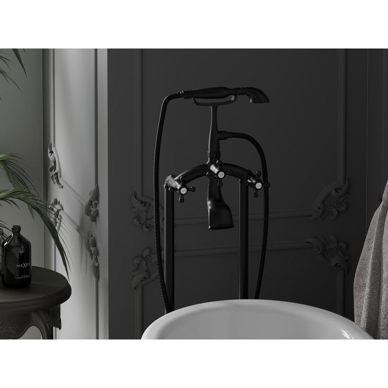 Mexen Retro szabadon álló kádcsaptelep, fekete - 75933-70