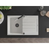 Mexen Bruno chiuvetă de granit, cu o cuvă, cu scurgător și baterie de bucătărie Flora, albă - 6513-20-670401-07-B