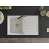 Mexen Bruno chiuvetă de granit cu 1 compartiment cu scurgător și baterie de bucătărie Flora, albă - 6513-20-670401-57-G