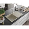 Mexen Bruno chiuvetă de granit cu un compartiment, cu picurător și baterie de bucătărie Flora, Bej - 6513-69-670401-00