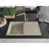 Mexen Bruno chiuvetă de granit cu o singură cuvă cu scurgător și baterie de bucătărie Flora, bej - 6513-69-670401-09