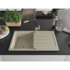 Mexen Bruno chiuvetă de bucătărie din granit cu 1 compartiment cu scurgător și baterie Flora, bej - 6513-69-670401-57-G