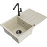 Mexen Bruno chiuvetă de granit cu 1 compartiment cu picurător și baterie de bucătărie Flora, bej - 6513-69-670401-70-B