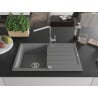 Mexen Bruno chiuvetă de granit cu un compartiment, cu picurător și baterie de bucătărie Flora, Gri - 6513-71-670401-00