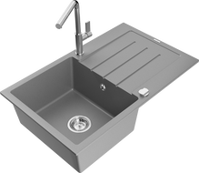 Mexen Bruno chiuvetă granitică 1-cameră cu picurător și baterie bucătărie Flora, gri - 6513-71-670401-00