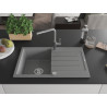 Mexen Bruno chiuvetă de granit cu 1 compartiment cu scurgător și baterie de bucătărie Flora, gri - 6513-71-670401-06