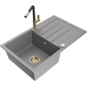 Mexen Bruno chiuvetă granitică cu 1 cuvă și scurgător și baterie de bucătărie Flora, gri - 6513-71-670401-57-G