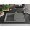 Mexen Bruno chiuvetă de bucătărie din granit cu 1 compartiment, cu scurgător și baterie Flora, gri - 6513-71-670401-57-B