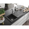 Mexen Bruno 1 rekeszes, csöpögtetős gránit mosogató Flora konyhai csapteleppel, fekete pöttyös - 6513-76-670401-08