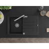 Mexen Bruno chiuvetă de granit cu 1 compartiment cu picurător și baterie bucătărie Flora, negru - 6513-77-670401-00