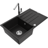 Mexen Bruno gránit egymedencés mosogató lefolyóval és Flora konyhai csapteleppel, fekete - 6513-77-670401-00