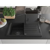 Mexen Bruno chiuvetă de granit cu 1 compartiment cu picurător și baterie de bucătărie Flora, negru - 6513-77-670401-70-B