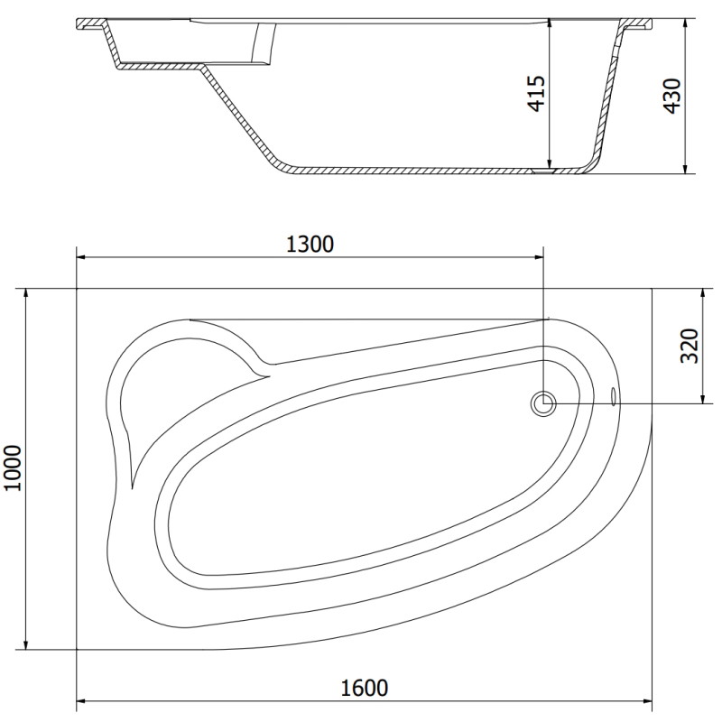 Mexen Westa 160 x 100 cm-es balos sarokkád, fehér - 560116010001