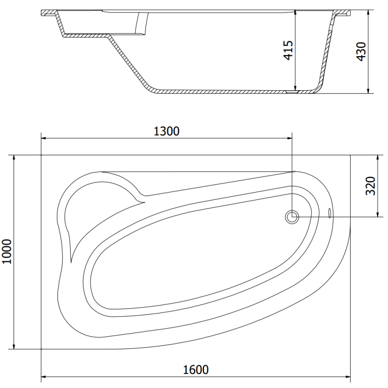 Mexen Westa cadă de colț stânga 160 x 100 cm, albă - 560116010001
