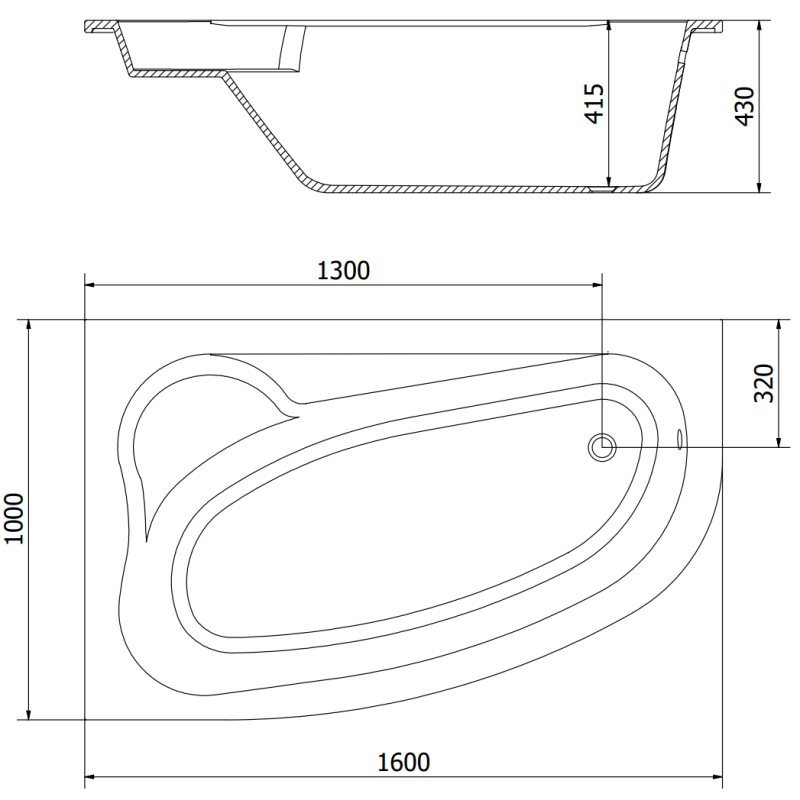 Mexen Westa sarokkád balos 160 x 100 cm, fehér - 560116010001