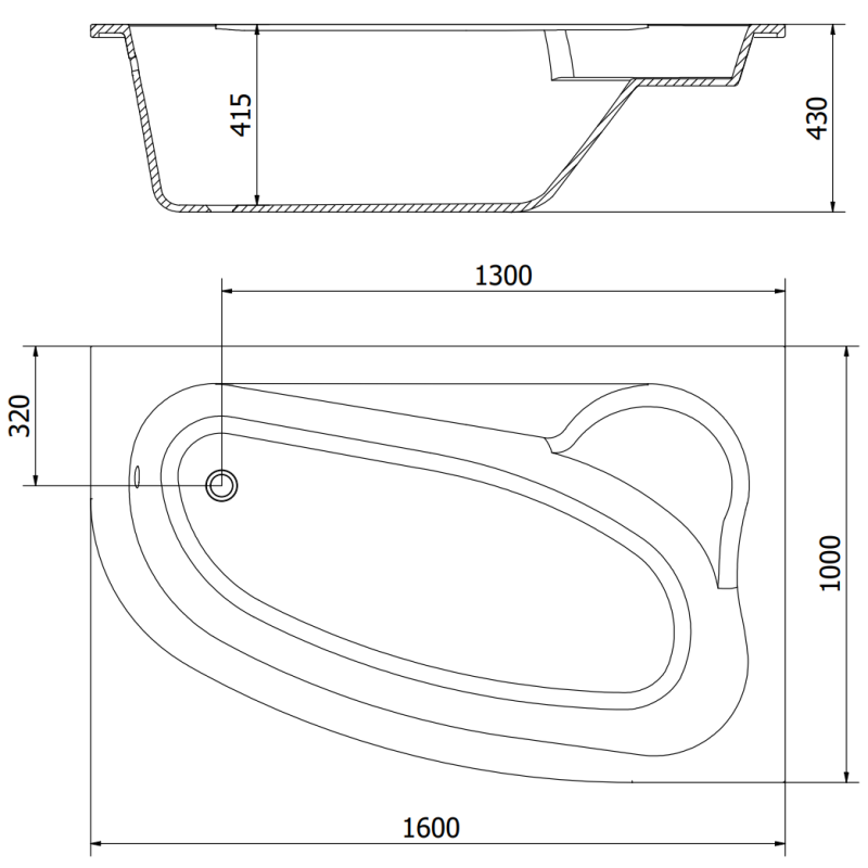 Mexen Westa cadă de colț dreapta 160 x 100 cm, albă - 560116010002