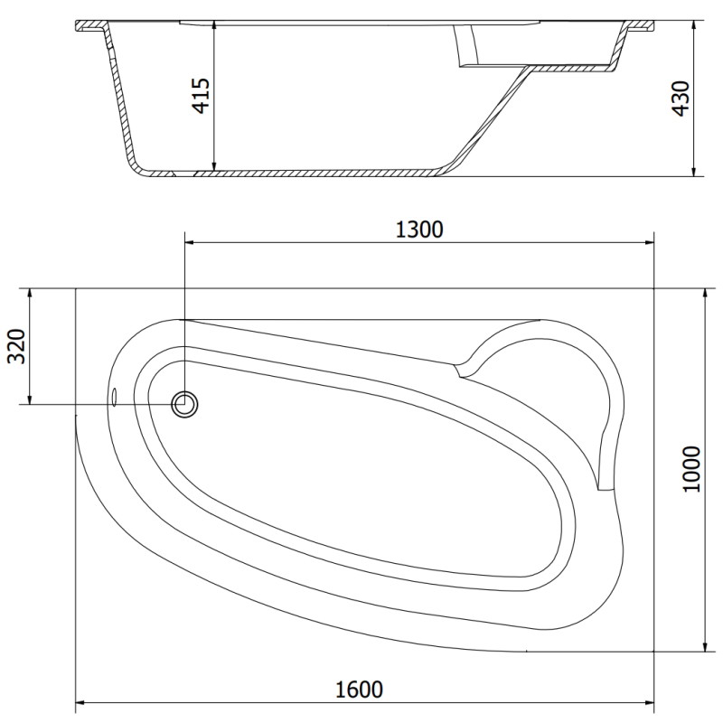 Mexen Westa sarokfürdőkád jobb 160 x 100 cm, fehér - 560116010002
