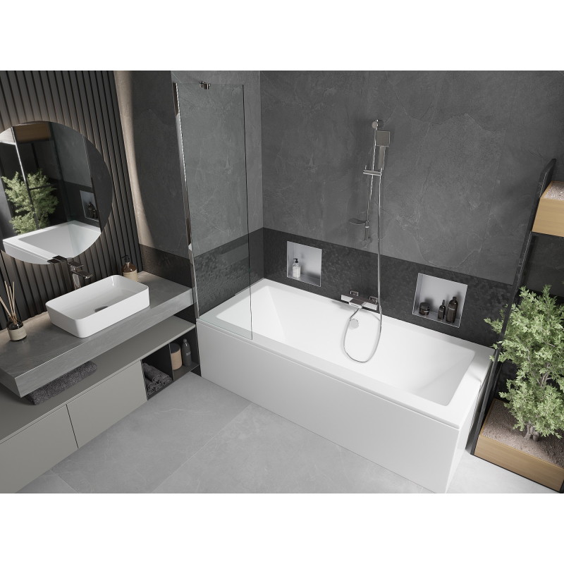 Mexen Cube cadă dreptunghiulară 170 x 80 cm cu carcasă și paravan cu 1 aripă 50 cm, transparent, crom