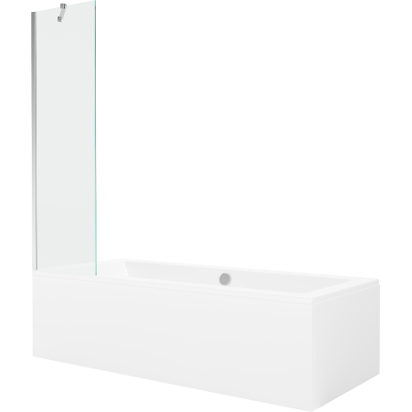 Mexen Cube cadă dreptunghiulară 170 x 80 cm cu carcasă și paravan cu 1 canat 50 cm, transparent, crom - 550517080X9505000001