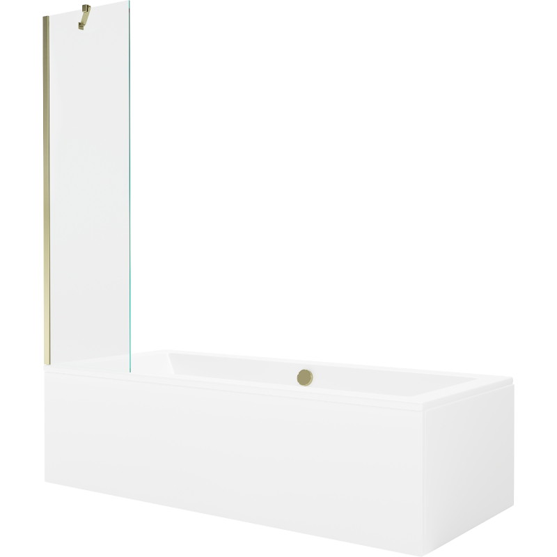 Mexen Cube téglalap alakú kád 170 x 80 cm burkolattal és 1-szárnyas paravánnal 50 cm, átlátszó, arany