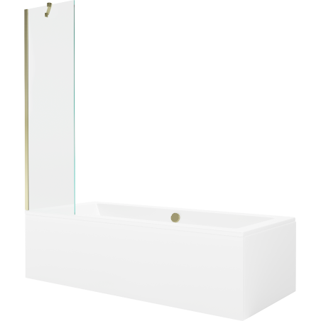 Mexen Cube cadă de baie dreptunghiulară 170 x 80 cm cu obudowă și paravan cu un singur panou 50 cm, transparent, auriu - 550517?