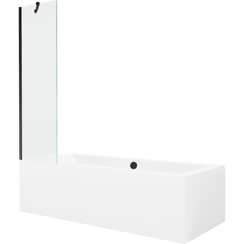 Mexen Cube 170 x 80 cm-es téglalap alakú kád burkolattal és 1-szárnyú paravánnal, 50 cm, átlátszó, fekete