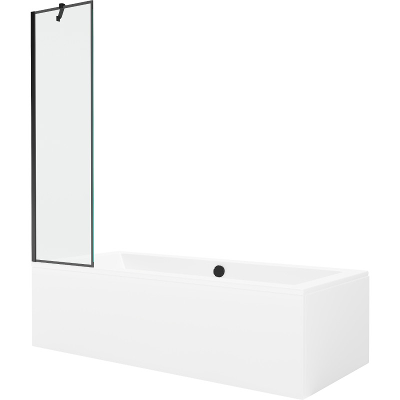 Mexen Cube cada dreptunghiulară 170 x 80 cm cu panou și paravan cu 1 aripă 50 cm, model negru - 550517080X9505007070