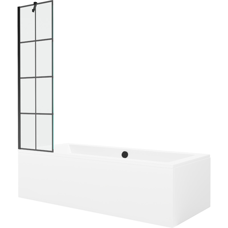 Mexen Cube téglalap alakú kád 170 x 80 cm burkolattal és 1-szárnyú paravánnal 50 cm, fekete minta - 550517080X9505007077