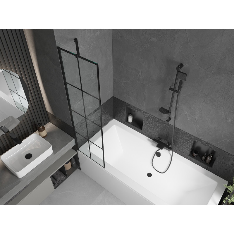 Mexen Cube cadă dreptunghiulară 170 x 80 cm cu carcasă și paravan cu 1 canat 50 cm, model negru - 550517080X9505007077