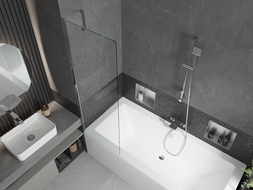 Mexen Cube téglalap alakú fürdőkád 170 x 80 cm burkolattal és 1-szárnyú paravánnal 60 cm, átlátszó, króm