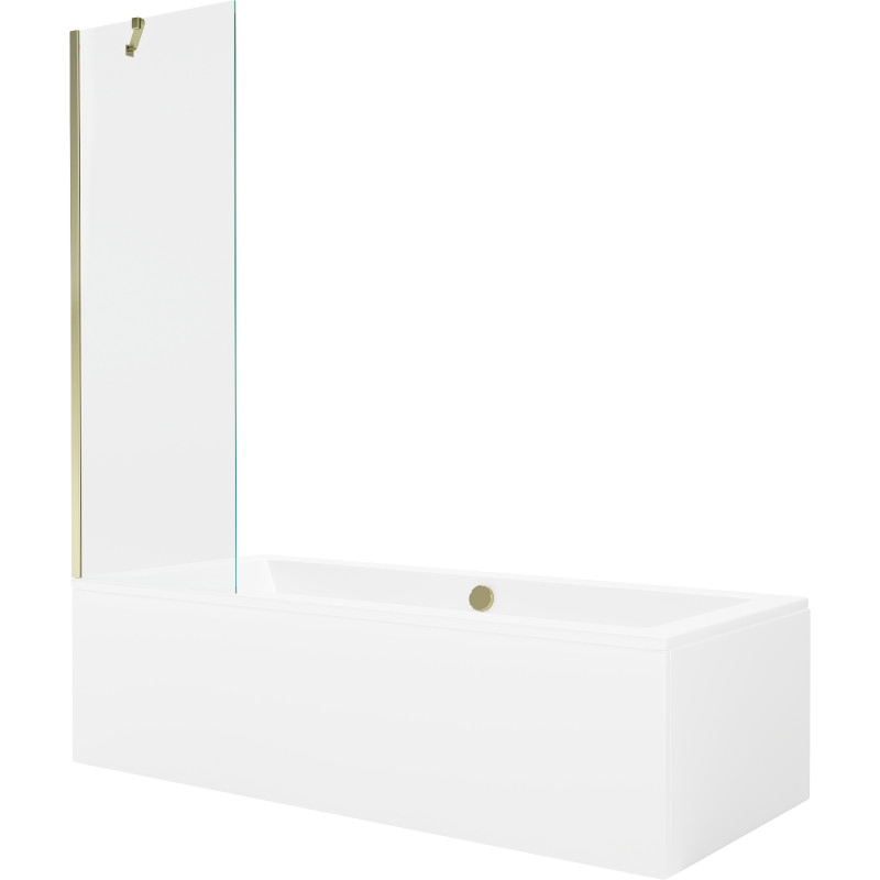Mexen Cube téglalap alakú kád 170 x 80 cm burkolattal és 1-szárnyú paravánnal 60 cm, átlátszó, arany