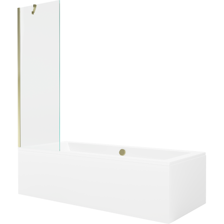 Mexen Cube téglalap alakú kád 170 x 80 cm burkolattal és 1-szárnyú paravánnal 60 cm, átlátszó, arany