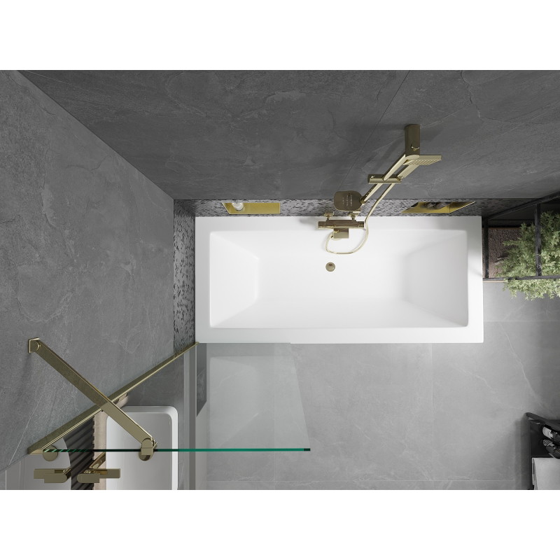 Mexen Cube téglalap alakú kád 170 x 80 cm burkolattal és 1-szárnyú paravánnal 60 cm, átlátszó, arany