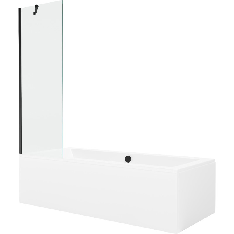 Mexen Cube téglalap alakú kád 170 x 80 cm burkolattal és 1-szárnyú paravánnal 60 cm, átlátszó, fekete