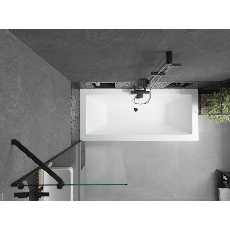 Mexen Cube téglalap alakú kád 170 x 80 cm burkolattal és 1-szárnyú paravánnal 60 cm, átlátszó, fekete