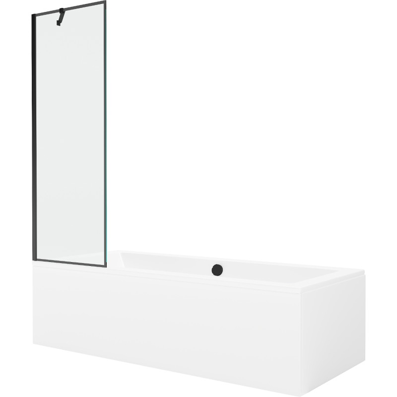 Mexen Cube cadă dreptunghiulară 170 x 80 cm cu panou și paravan cu 1 canat, model negru - 550517080X9506007070
