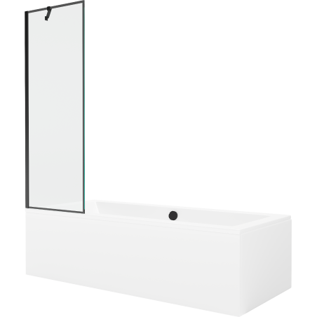 Mexen Cube cadă dreptunghiulară 170 x 80 cm cu panou și paravan cu 1 canat, model negru - 550517080X9506007070