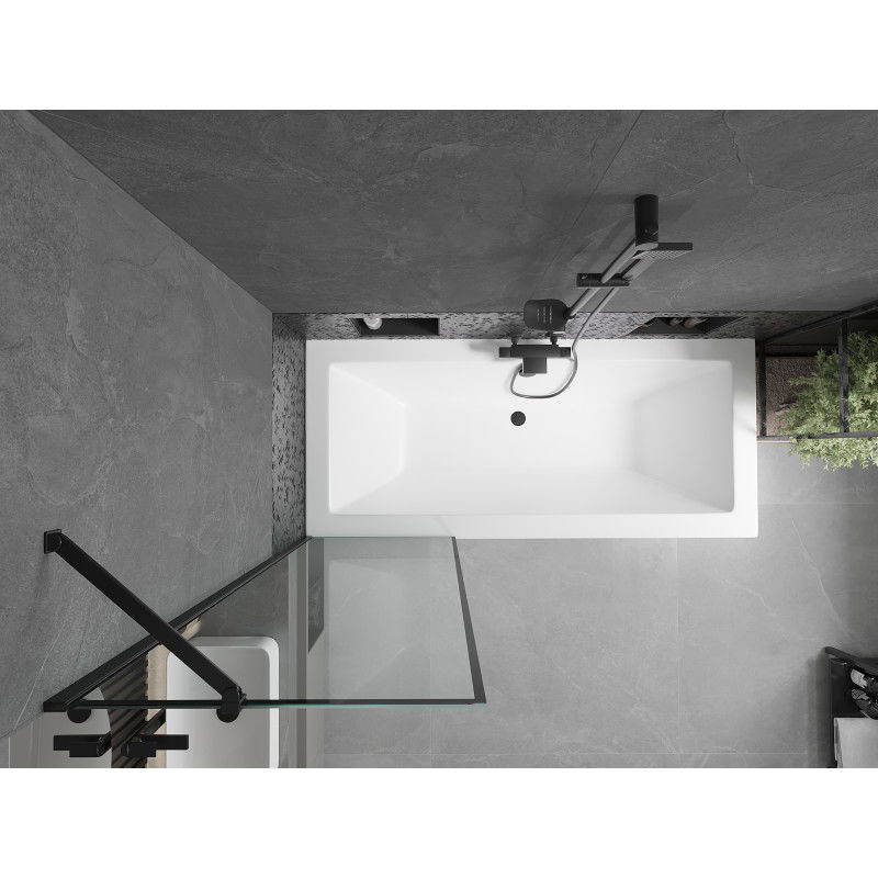 Mexen Cube cadă dreptunghiulară 170 x 80 cm cu panou și paravan cu 1 aripă 60 cm, model negru - 550517080X9506007070